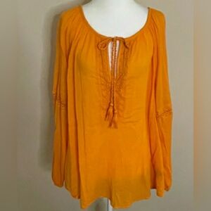 Lane Bryant Orange Crinkle Gauze Peasant Blouse. SIZE: 18/20 (2X)